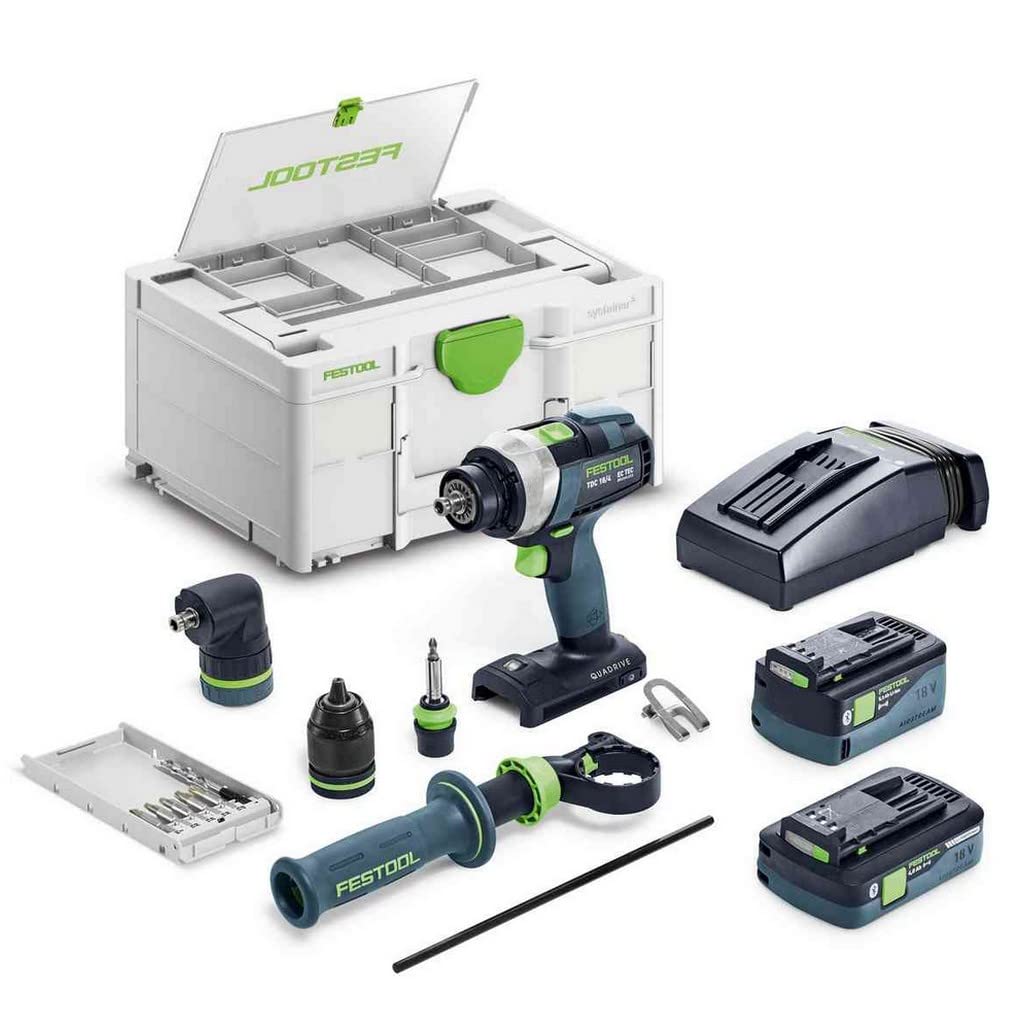Festool Akku-Bohrschrauber TDC 18/4 QUADRIVE I-Set – inkl. Akkus, Ladegerät, Zubehör im Systainer