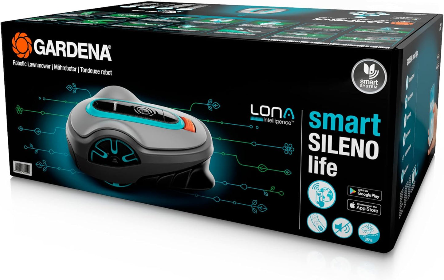 Gardena Mähroboter smart SILENO life 750 m² Set: Innovative LONA AI-Technologie, Steuerung per App, SensorControl, für Steigungen bis zu 35 Prozent, inkl. smart Gateway, DE-Version (19701-60)