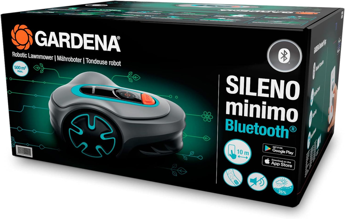 Gardena Mähroboter SILENO minimo 500 m²: intelligenter Rasenmäher mit optimaler Konnektivität, mit Gardena Bluetooth App programmierbar, DE-Version (15202-20)