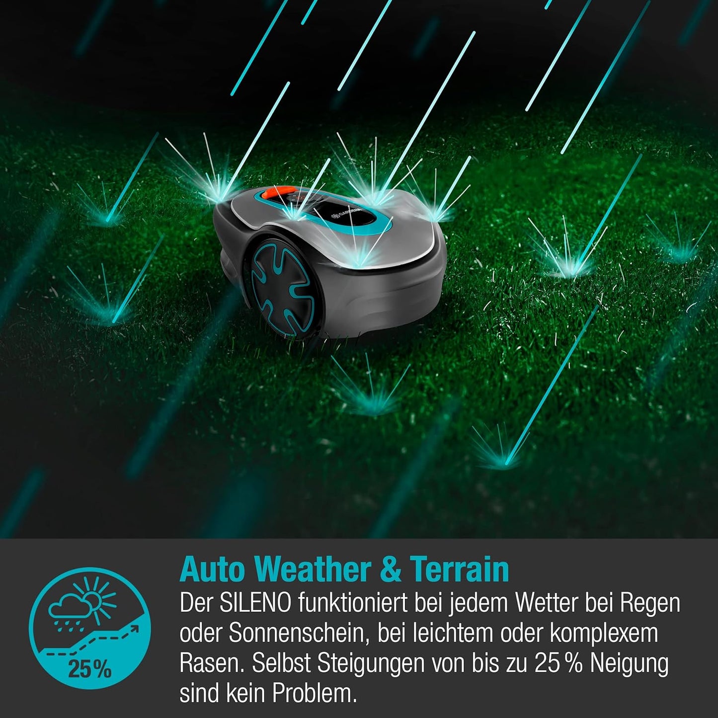 Gardena Mähroboter SILENO minimo 250 m²: intelligenter Rasenmäher mit optimaler Konnektivität, mit Gardena Bluetooth App programmierbar, DE-Version (15201-20)