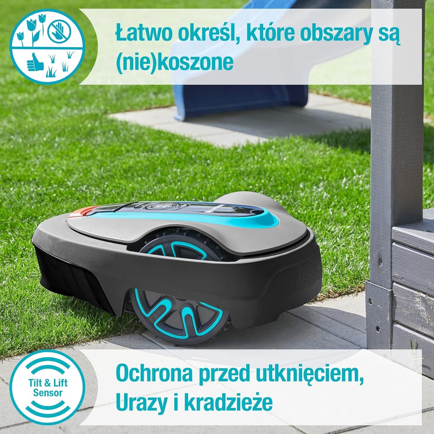 Gardena Mähroboter smart SILENO city 250 qm PL-Version, Türkis;orange;schwarz;grau