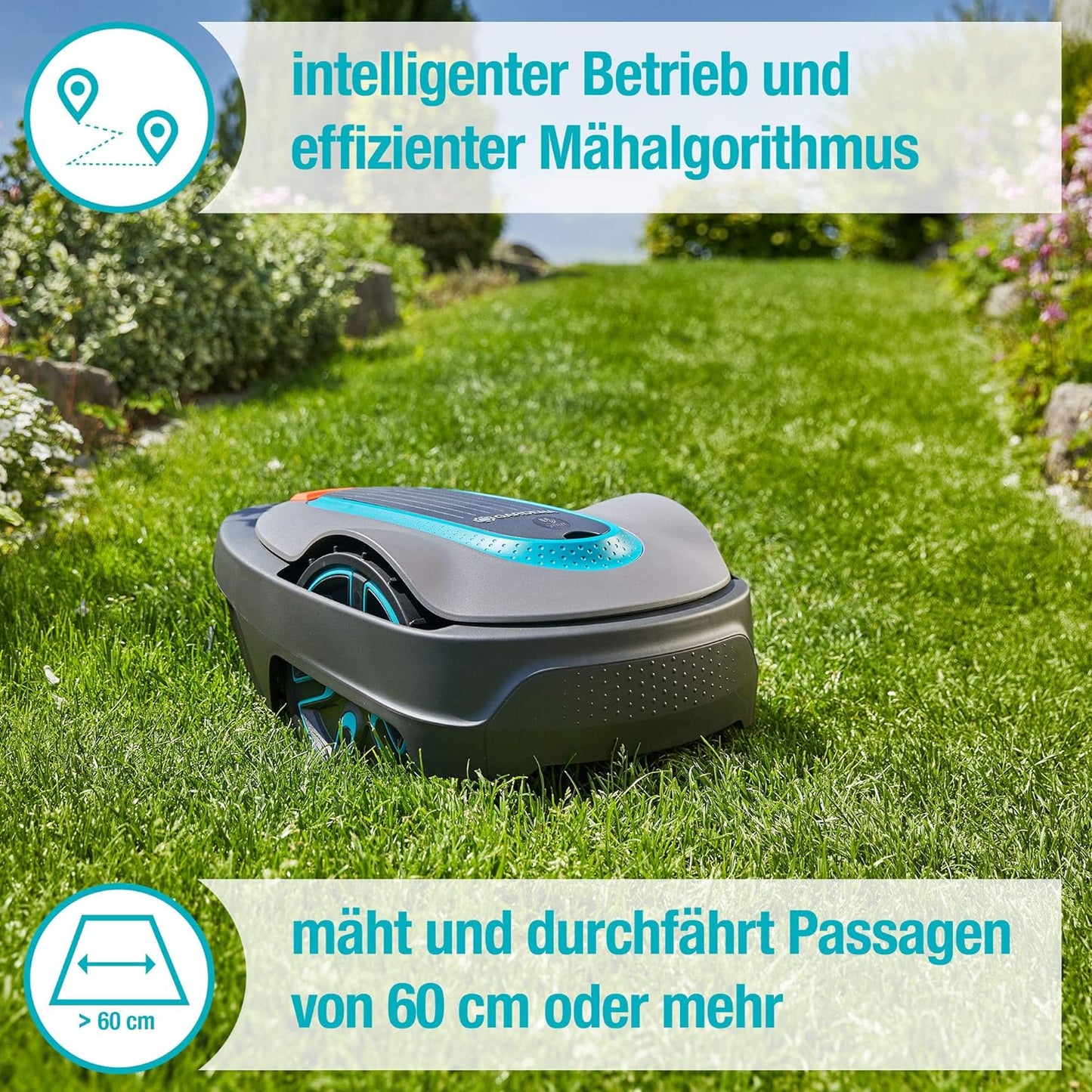 GARDENA smart Sileno Set city 500: Mähroboter bis 500 m² Rasenfläche, Steigungen bis 35 %, Schnitthöhe 20 - 50 mm, inkl. Gateway